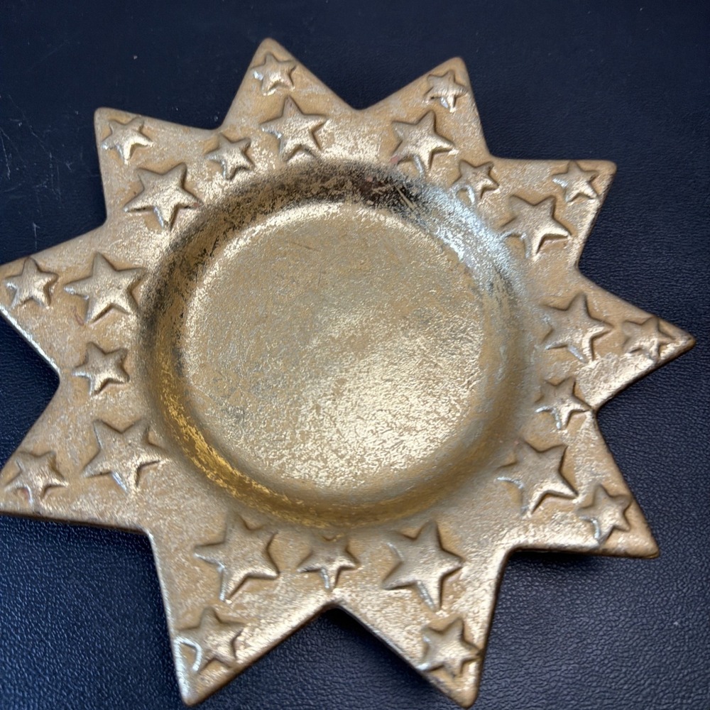 VTG Gold-Colored Celestial Themed Pillar Candle Holder Sun & Star "Whimsigoth"